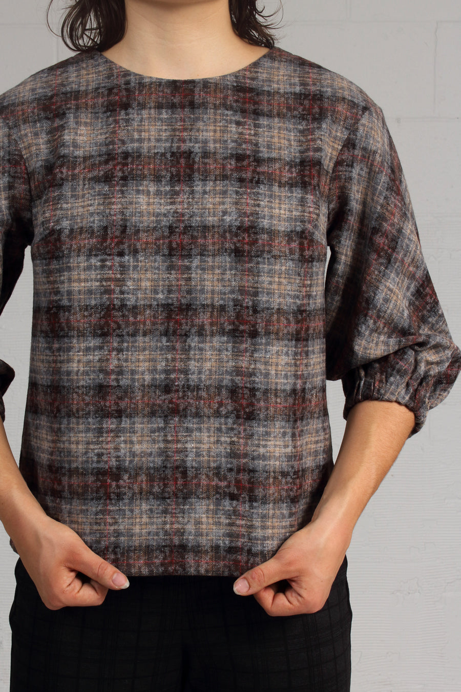 Over Printed Plaid Bay Top - Earth