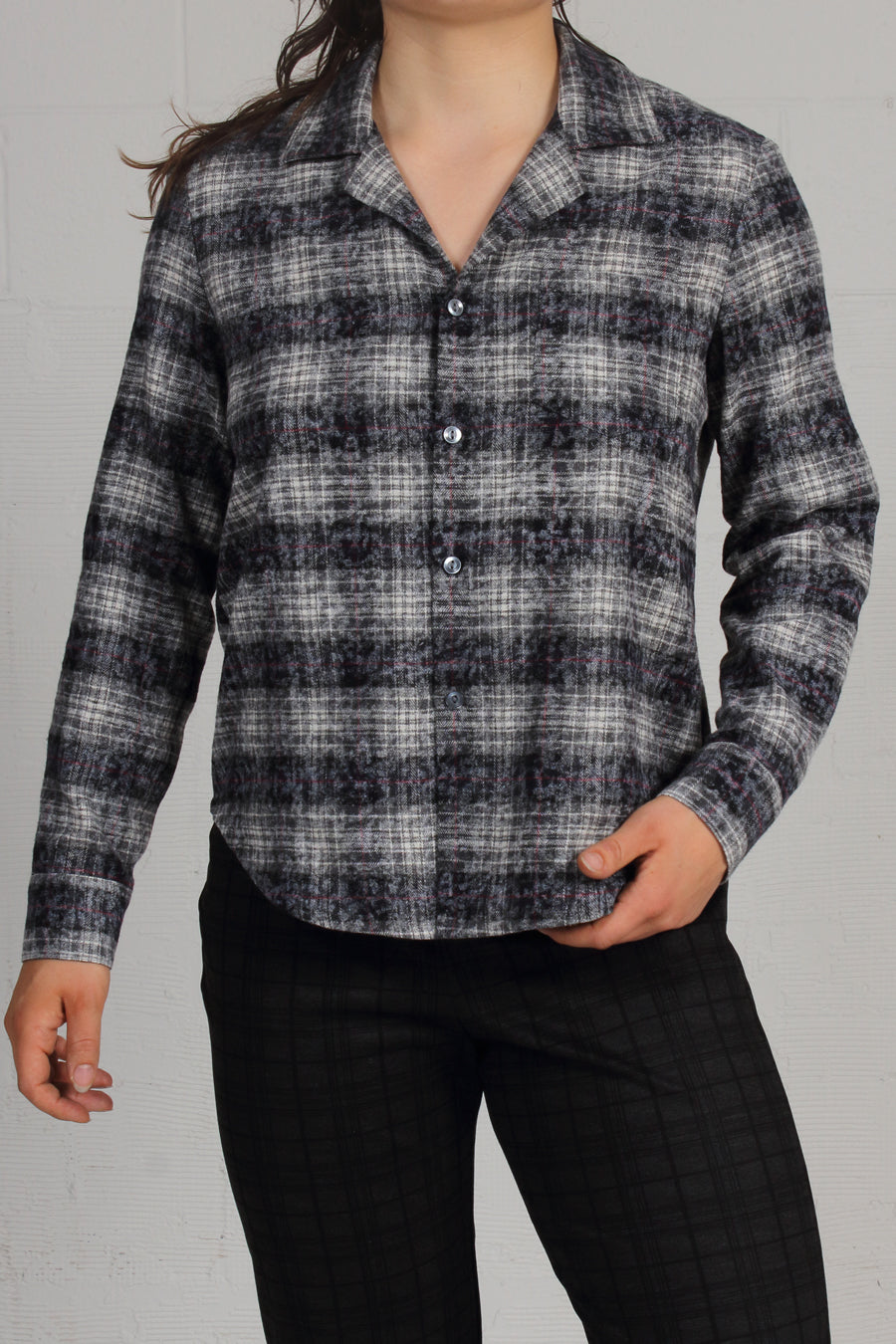 Over Printed Plaid Forest Shirt - sky - SOLD OUT