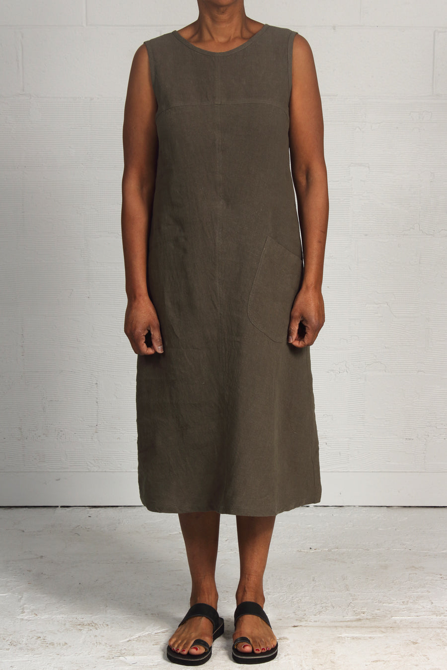 Rumpled Linen Mill Dress - khaki - sml