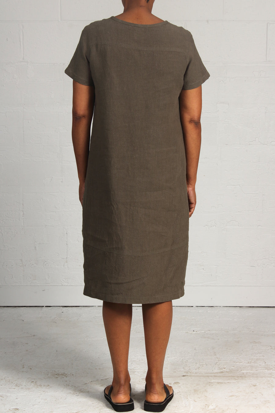 Rumpled Linen Union Dress - khaki - xsm