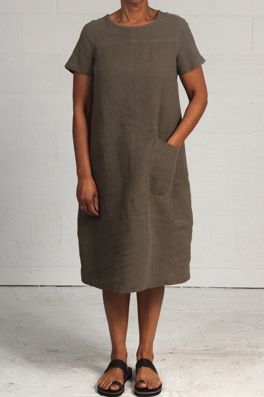 Rumpled Linen Union Dress - khaki - xsm, sml