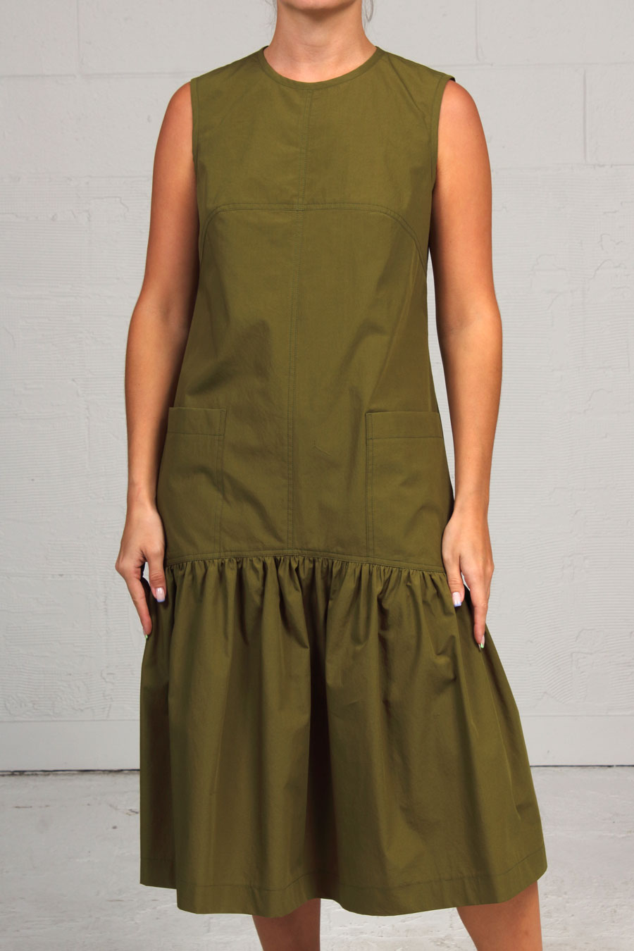 Solid Cotton Circus Dress - Moss