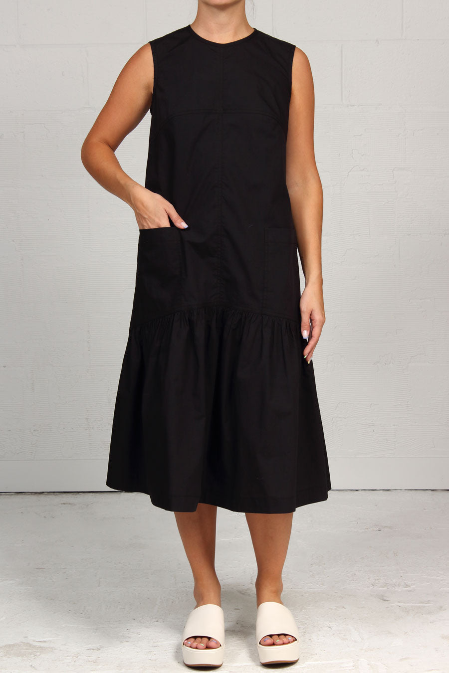 Solid Cotton Circus Dress - Black