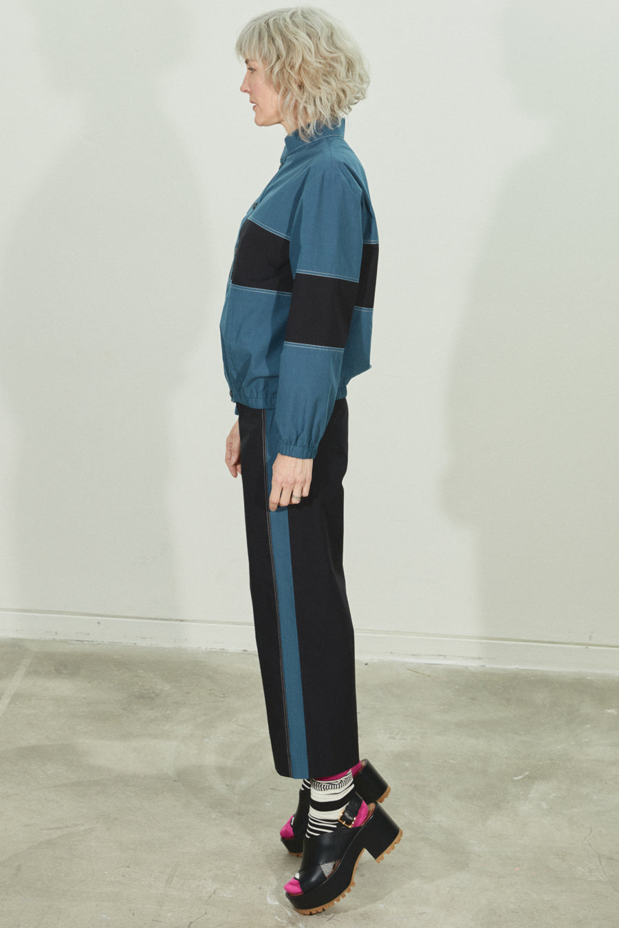 Solid Cotton Match Pant - Black/Teal