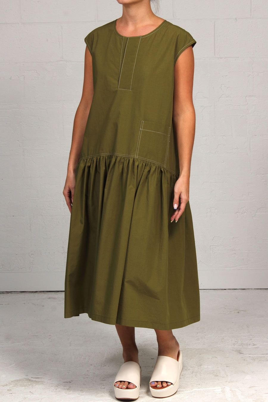 Solid Cotton Sewing Dress - Moss