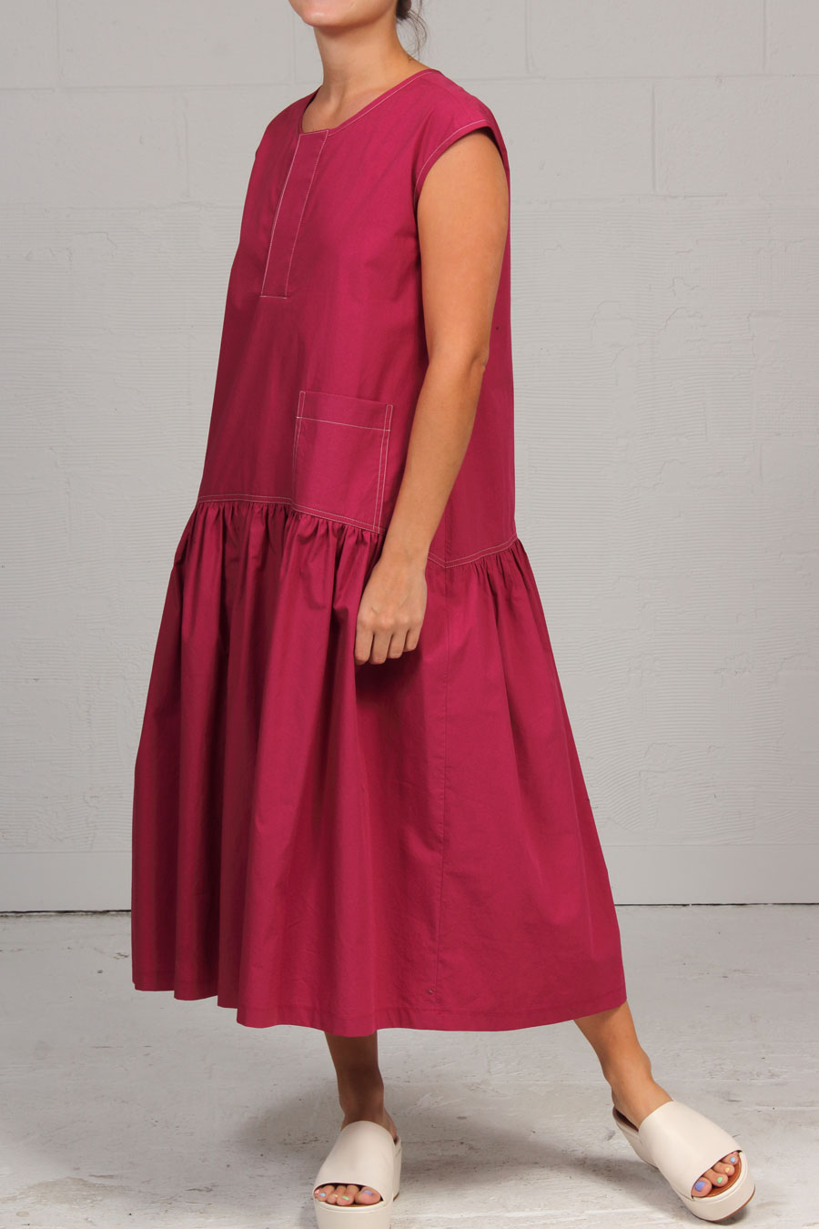 Solid Cotton Sewing Dress - Sangria