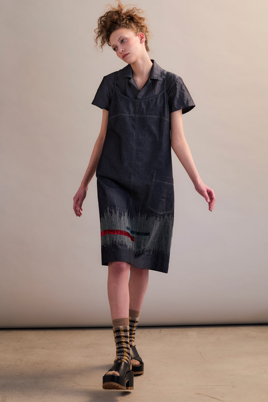 Denim Stitched Slip Dress