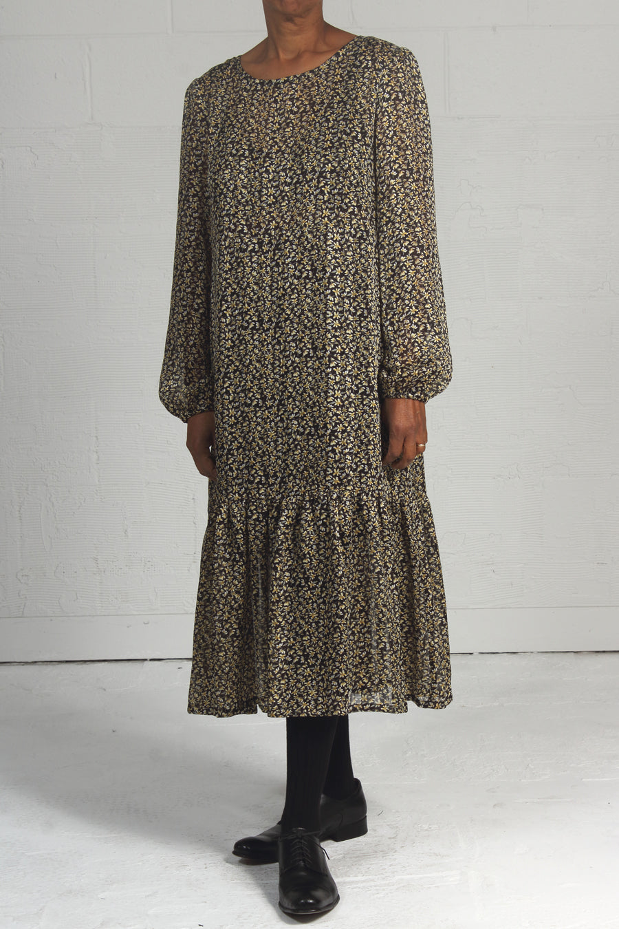 Tiny Print Long Sleeve Water Dress