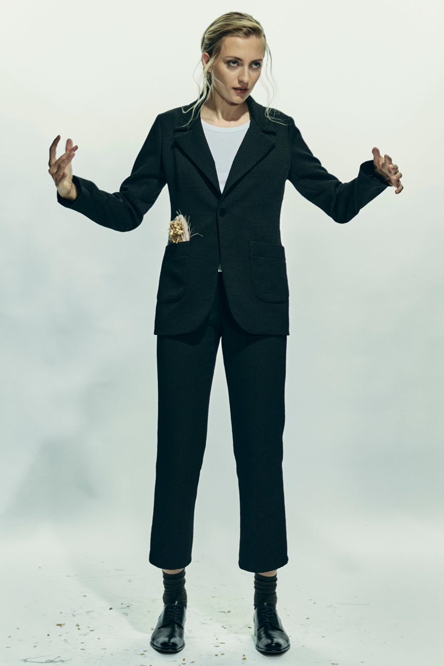 Fall 2024 Textured Black Tess Pant - unlined - xsm