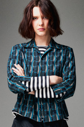 Over Printed Plaid Bay Top - Sky - SOLD OUT