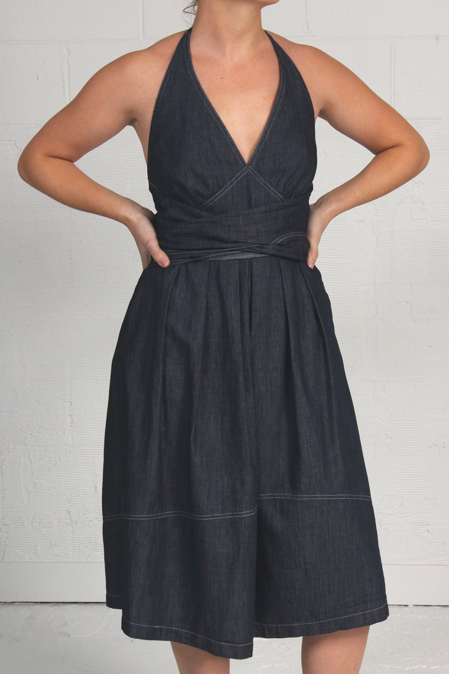 Blue jean halter dress hot sale