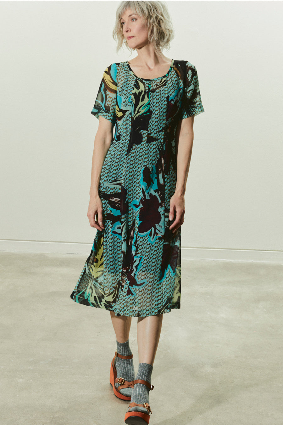Abstract Georgette Print Manhattan Dress