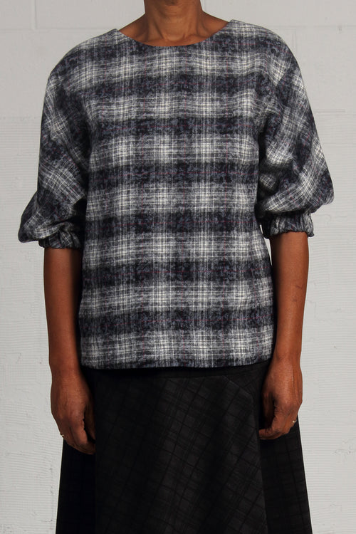 Over Printed Plaid Bay Top - Sky - SOLD OUT