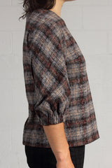 Over Printed Plaid Bay Top - Earth