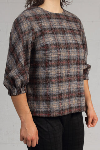 Over Printed Plaid Bay Top - Sky - SOLD OUT