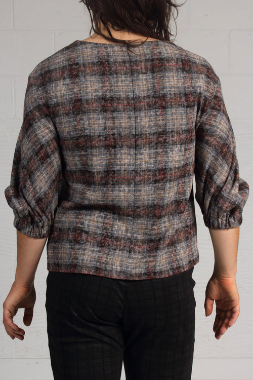 Over Printed Plaid Bay Top - Earth