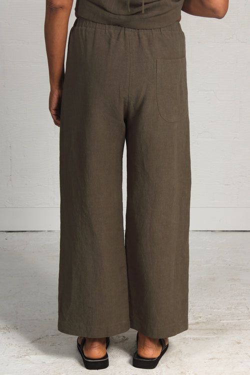 Rumpled Linen Alfie Pant - khaki