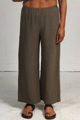 Rumpled Linen Alfie Pant - khaki