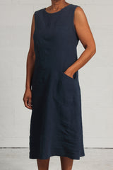 Rumpled Linen Mill Dress - petrol