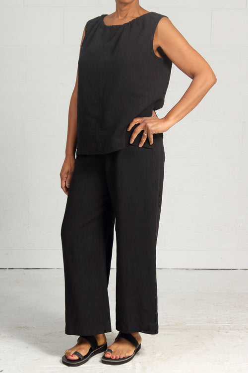 Rumpled Linen Alfie Pant - black