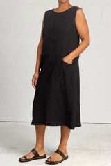 Rumpled Linen Mill Dress - black