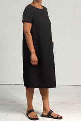 Rumpled Linen Union Dress - black