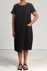Rumpled Linen Union Dress - black