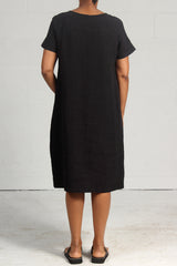 Rumpled Linen Union Dress - black