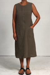 Rumpled Linen Mill Dress - khaki