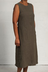 Rumpled Linen Mill Dress - khaki