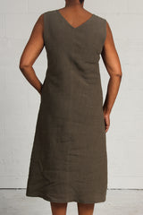 Rumpled Linen Mill Dress - khaki