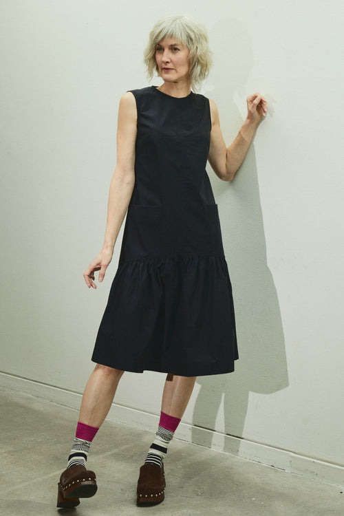 Solid Cotton Circus Dress - Black
