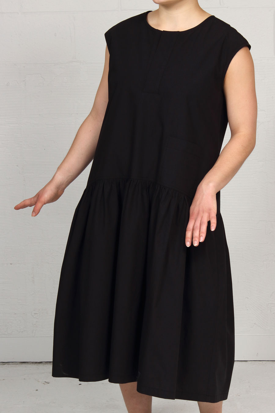 Solid Cotton Sewing Dress - Black