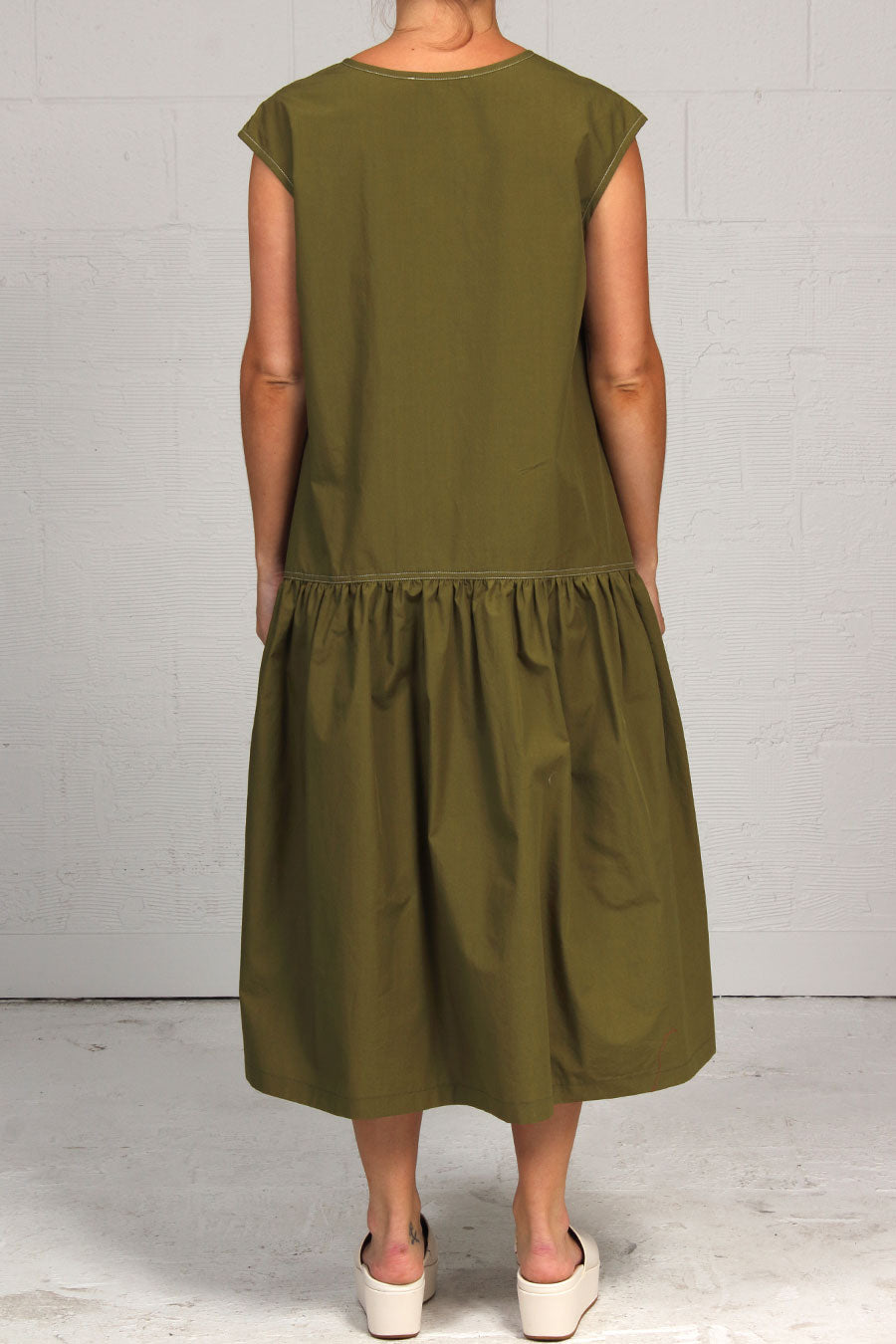 Solid Cotton Sewing Dress - Moss