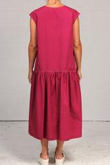 Spring 2023 Solid Cotton Sewing Dress - Sangria - xsm