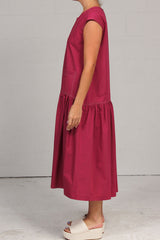 Spring 2023 Solid Cotton Sewing Dress - Sangria - xsm