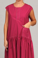 Spring 2023 Solid Cotton Sewing Dress - Sangria - xsm