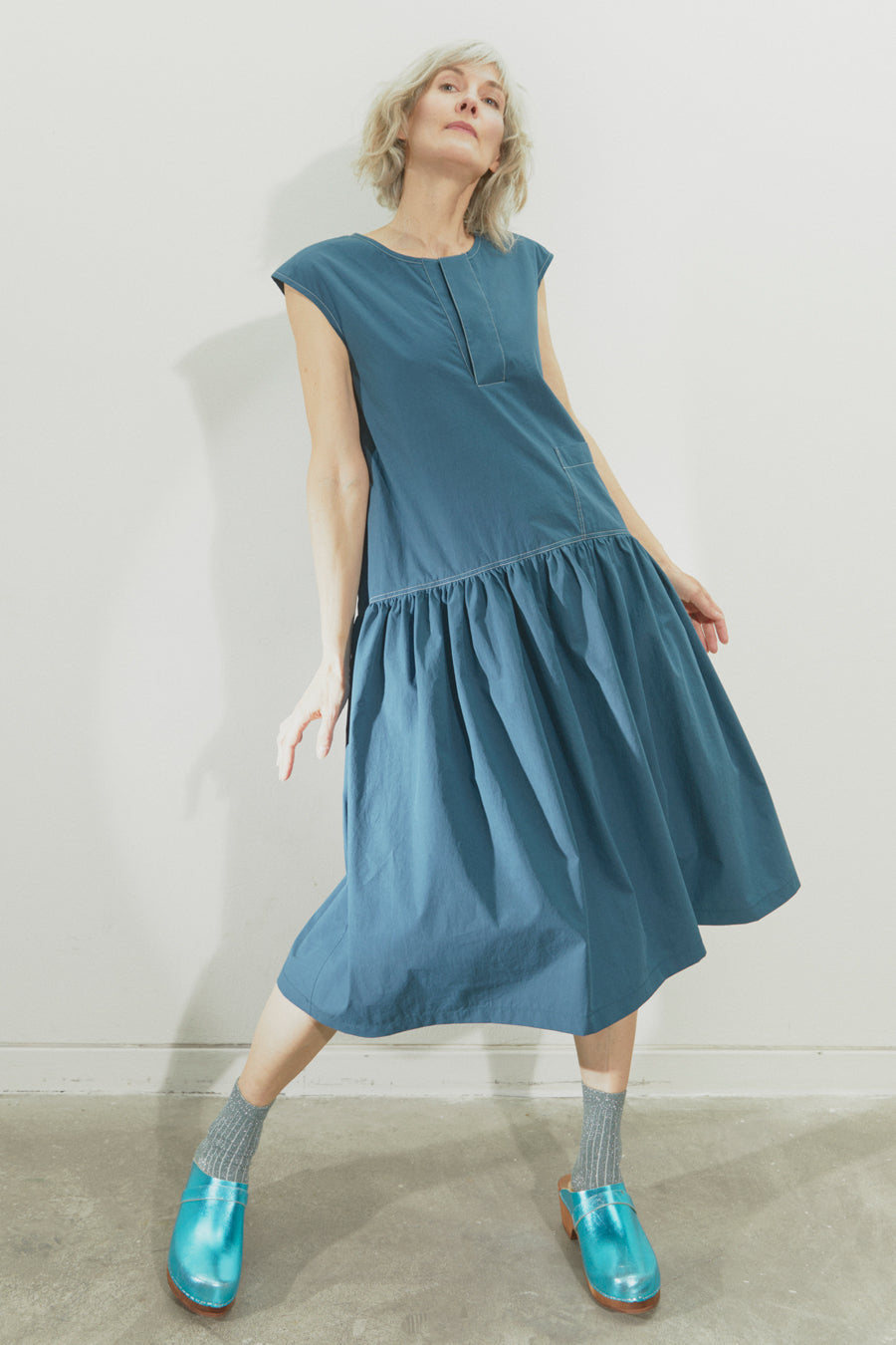 Solid Cotton Sewing Dress - Teal