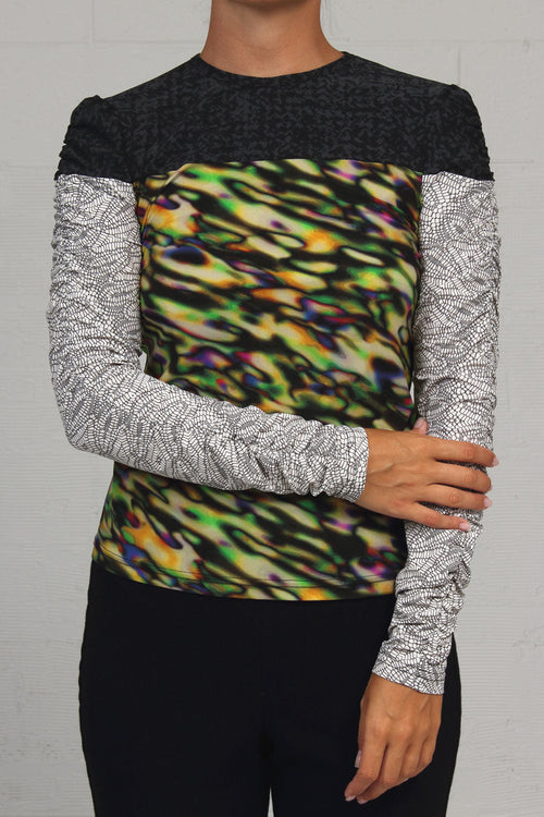Fall 2023 Tech Stretch Print Tri-Multi Tee - green/grey - sml - 50% off