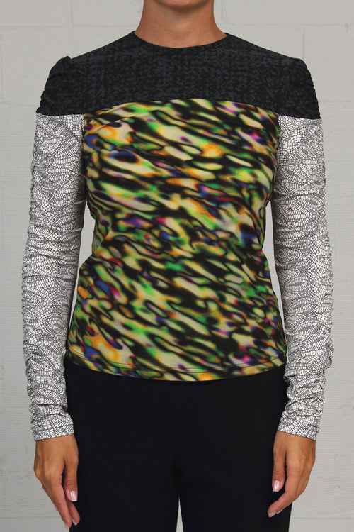 Fall 2023 Tech Stretch Print Tri-Multi Tee - green/grey - sml - 50% off