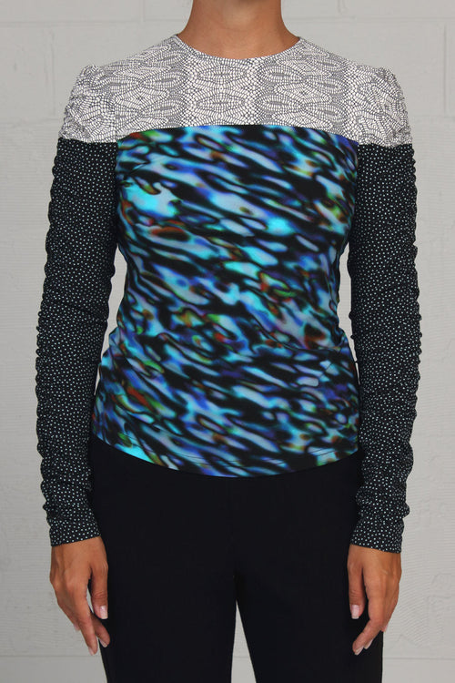 Fall 2023 Tech Stretch Print Tri-Multi Tee - blue/ivory - sml - 50% off