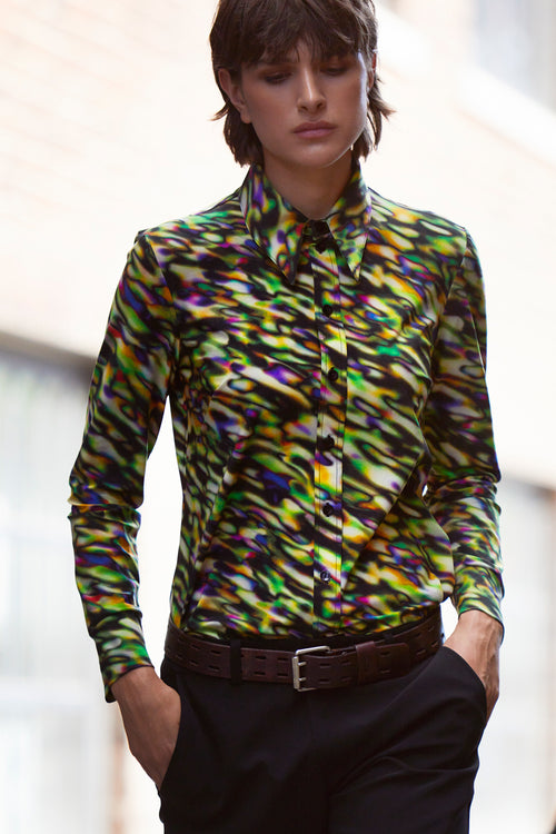 Fall 2023 Tech Stretch Print Will Shirt - green - sml, med - 50% off