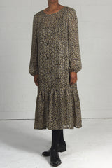 Tiny Print Long Sleeve Water Dress