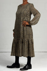 Tiny Print Long Sleeve Water Dress