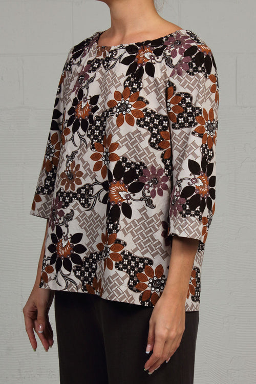 Brown Print Swell Top