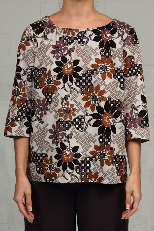 Brown Print Swell Top