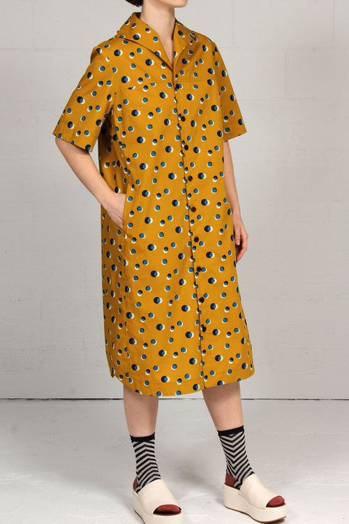 Spring 2022 Printed Cotton Pete Dress - Dotted Ochre - xsm, sml, med