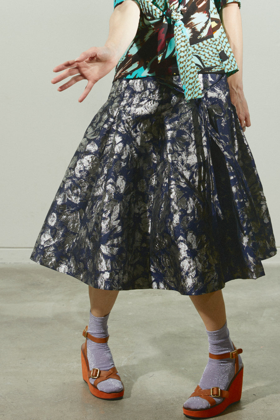 'Metallic' Floral Jacquard Spadina Skirt