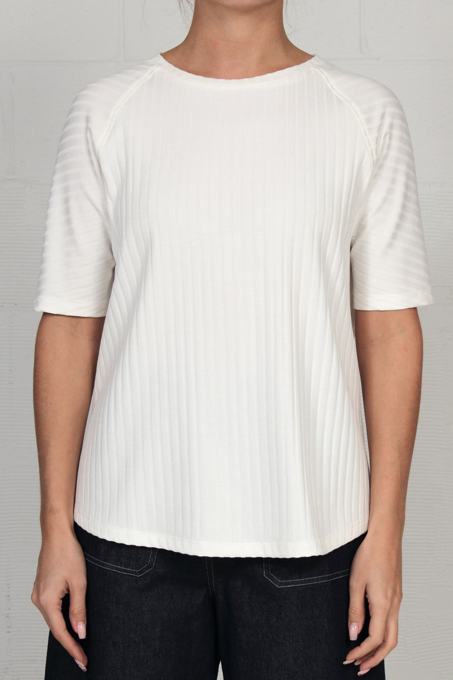 Wide Rib Knit Front Top - eggshell
